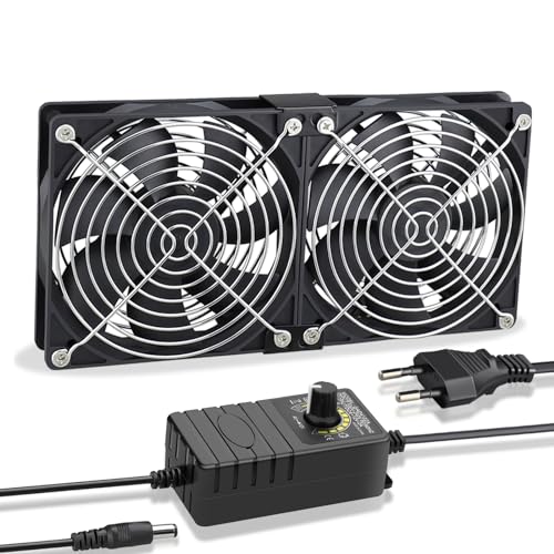 GDSTIME 120mm Lüfter Dual 12V 120mm Computer Lüfter mit 220V 240V Angetrieben Geschwindigkeitskontrolle 2 x 120mm PC Ventilator Dual Kugellager für Workstation Chassis Cabinet Server von GDSTIME