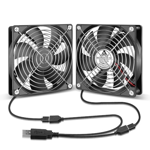 GDSTIME Doppel USB Lüfter 120mm PC Lüfter USB PC Ventilator 120x120 Gehäuselüfter 120mm für Laptop Computer Router TV Box Schrank Kühlung von GDSTIME