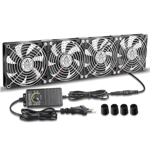 GDSTIME 4 x 120mm Lüfter DC 12V Computer Lüfter Mit AC 230V Geschwindigkeitskontrolle einstellbar 3V -12V für Laptop Kabinett Server Chassis Belüftung Auspuff Lüftertausch von GDSTIME