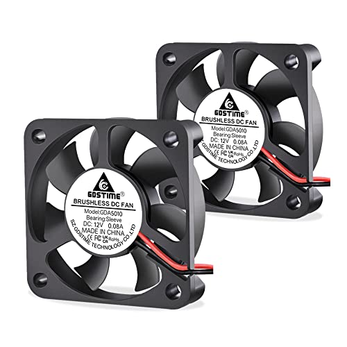 GDSTIME 2 Stück Lüfter 50mm 12V 50x50x10 Lüfter 2Pin Gehäuselüfter 50mm 5010 Fan DC Bürstenlos Kühlung 4500 U/min von GDSTIME