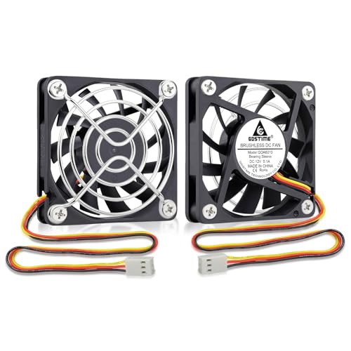 GDSTIME 2 Stück Lüfter 60mm 12V 3Pin CPU PC Lüfter 60x60x10 Gehäuselüfter 60mm DC Bürstenloser Kühlung 3500 U/min für Router xBox Projektor GPU von GDSTIME