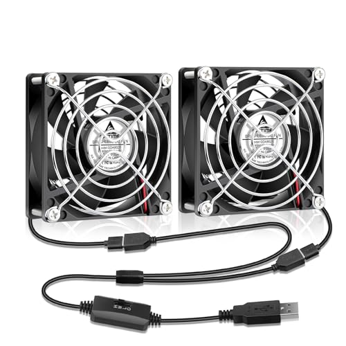 GDSTIME 2 Stück USB Lüfter 80mm PC Lüfter 80mm USB 5V 80x80x25mm Doppelt PC Ventilator mit 3 Geschwindigkeit Einstellbar für Computer Router Laptop Schrank von GDSTIME