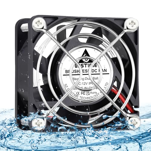 GDSTIME 12V Lüfter 60mm IP67 60mm x 25mm Kühlung Lüfter 4500 U/min Doppelkugellager 12CM Gehäuselüfter für PC Computer von GDSTIME