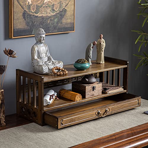 GDVXYS Bamboo Spiritual Altar Table with Drawer Storage, Meditation Table for Prayers, Divination, and Worship, Tea Table for Buddhist Practices Bambus Meditationstisch für Tischplatte von GDVXYS