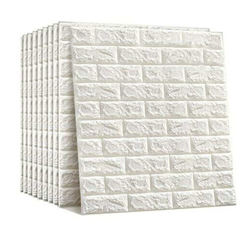 GDWD 10 Stück 3D Ziegel Tapete selbstklebende Wandpaneele, für Badezimmer, Schlafzimmer, Wohnzimmer, Balkon, Küche(77 x 70 cm) (weiß) von GDWD