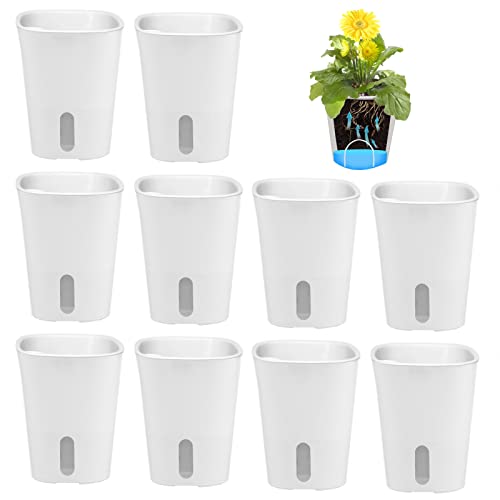 GDWD 10er Set Selbstwässernder Blumentopf, Selbstbewässerung Topf mit Wasserstandsanzeiger, Bewässerungstopf, Kräutertopf, Bewässerungssystem für Innen- und Außenbereich (9.5cm) von GDWD