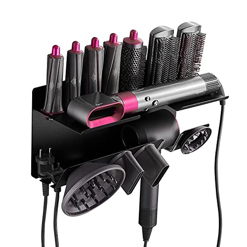 2-in-1 Wandhalterung für D-y-s-o-n A-i-r-w-r-a-p Styler und S-u-p-e-r-s-o-n-i-c Haartrockner, Organizer Aufbewahrungsregal für D-y-s-o-n Haartrockner Zubehör Fässer Diffusordüsen (38x14.5x17.5cm) von GDWD