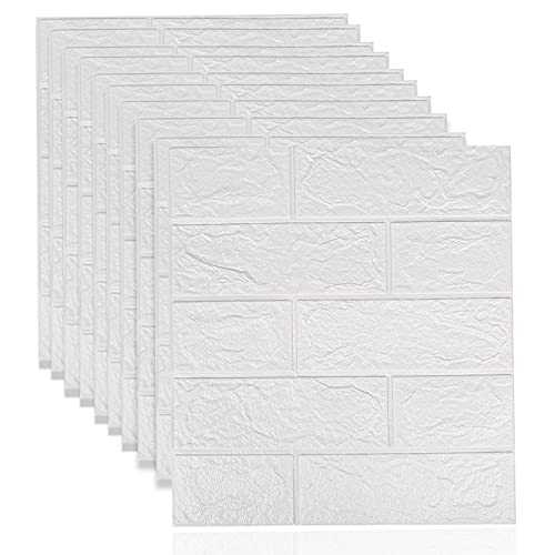 GDWD 10 Stück 3D Ziegel Tapete selbstklebende Wandpaneele,38,5x 35 cm weiße Ziegel Muster Wandaufkleber, für Badezimmer, Schlafzimmer, Wohnzimmer, Balkon, Küche von GDWD