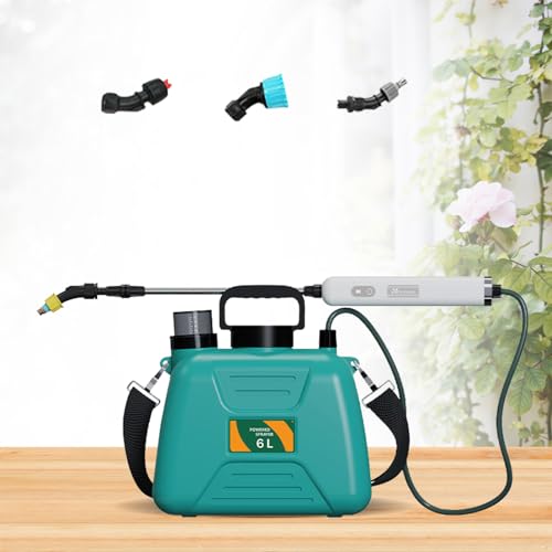 Akku Drucksprüher, 6 Liter Gartenspritze Rückenspritze, Elektrischer Unkrautspritze mit 3 Düsen für Garten/Weingut/Rasen, Wasserdicht Pflanzensprüher mit Teleskop Lanze & Schultergurt (Grün) von GDWD