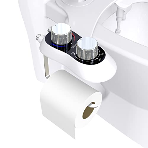 Bidet Aufsatz für Toilette, Nicht Elektrisch Bidet Toilettenaufsatz mit Toilettenpapierhalter, Einsatz für WC, Selbstreinigende Doppeldüsen, Einstellbarer Druckschalter für Kaltes Warmwasser von GDWD