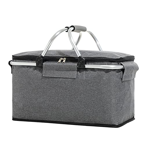 Einkaufskorb Faltbar, Kühltasche EinkaufsköRbe Picknickkorb Picknicktasche Kühlkorb Lunchtasche mit Thermofunktion, Tragetasche Klappkorb Tragekorb für Büro Reisen Camping BBQ Familie Party (Grau) von GDWD