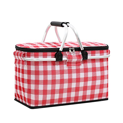 Einkaufskorb Faltbar, Kühltasche EinkaufsköRbe Picknickkorb Picknicktasche Kühlkorb Lunchtasche mit Thermofunktion, Tragetasche Klappkorb Tragekorb für Büro Reisen Camping BBQ Familie Party (Rot) von GDWD