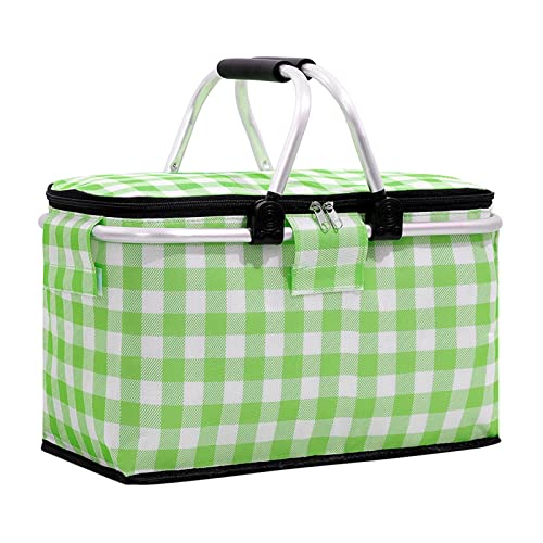 Einkaufskorb Faltbar, Kühltasche EinkaufsköRbe Picknickkorb Picknicktasche Kühlkorb Lunchtasche mit Thermofunktion, Tragetasche Klappkorb Tragekorb für Büro Reisen Camping BBQ Familie Party (Grün) von GDWD