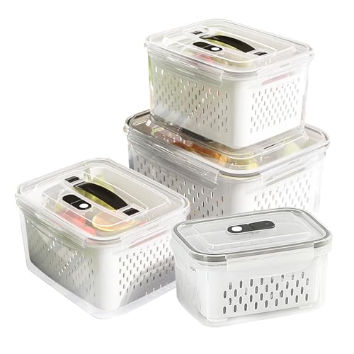 Frischhaltedosen Obst Gemüse mit Deckel Sieb, 4er/5er Kühlschrank Organizer Set, BPA Frei Kunststoff Vorratsdosen Set, Dicht Frischhalteboxen Salat Beeren Aufbewahrungsbox Küche Kühlschrankdosen (4) Frischhaltedosen Obst Gemüse mit Deckel Sieb, 4er/5er Kühlschrank Organizer Set, BPA Frei Kunststoff Vorratsdosen Set, Dicht Frischhalteboxen Salat Beeren Aufbewahrungsbox Küche Kühlschrankdosen (4) von GDWD