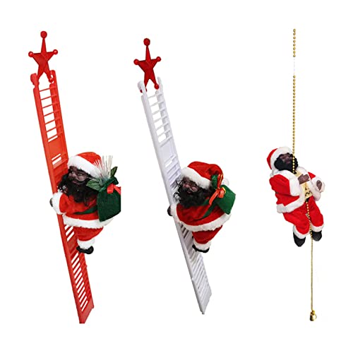 GDWD Schwarzer Elektrischer Weihnachtsmann, Elektrischer Kletternder Weihnachtsmann auf Leiter, Plüsch-Kletterleiter Weihnachtsmann Puppe für Weihnachten Home Party Dekoration. (Rote Leiter) von GDWD