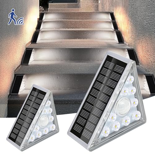 GDWD Solarlampen für Außen, Treppenlicht mit Bewegungssensor, 9 LEDs Solarleuchten Solar Treppe Lampe, IP68 Wasserdichte Gartenlampen, LED Treppen Beleuchtung für Stufen (2 Stück Weißes Licht NEU) von GDWD