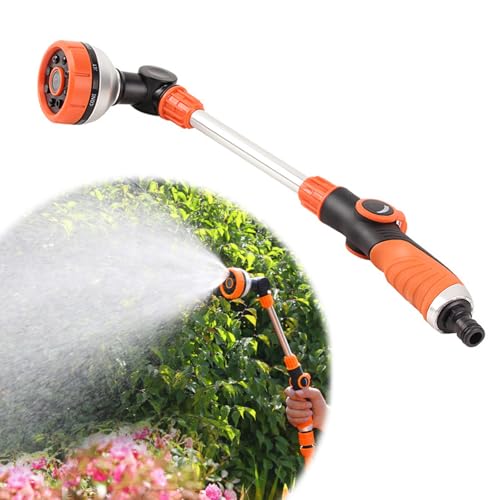Garten Gießstab, Metall 47.5 cm Lang Gartenbrause Bewässerungsstab, 8 Sprühbilder mit Daumensteuerung, 180° Schwenkbaren Kopf Stabbrause, Bewässerung Zauberstab für Blumenampeln und Sträucher von GDWD