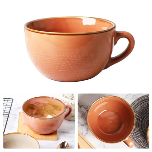 Kaffeetasse, 700ml Groß Tasse Müslischalen mit Henkel, Porzellan Suppenschüssel Suppenschalen, Keramik Kaffee Müsli Tee Milch Becher Cappuccino Tassen für Freunde Kinder Geschenk (Erdrot) von GDWD