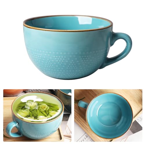 Kaffeetasse, 700ml Groß Tasse Müslischalen mit Henkel, Porzellan Suppenschüssel Suppenschalen, Keramik Kaffee Müsli Tee Milch Becher Cappuccino Tassen für Freunde Kinder Geschenk (Wasserseeblau) von GDWD