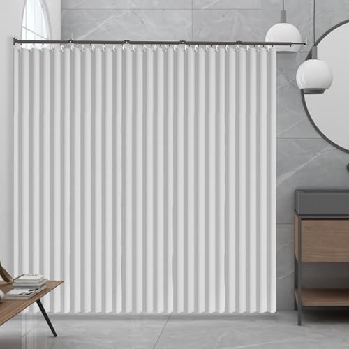 Klappbar Duschvorhangstange mit Wasserdicht Duschvorhang, Verstellbare Ausziehbar Duschstange Ecke, 360° Drehbar Duschvorhangwinkelstangen Duschvorhangstangesystem für Badewannen/Bad (Grau 5-fach) von GDWD