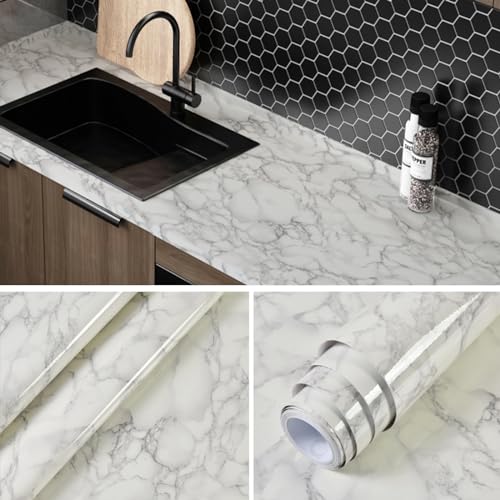 Klebefolie Marmoroptik, 60CMx10M Dicker Marmor Tapete Folie Selbstklebend, Wasserfest Marmortapete Textur, PVC Möbelfolie, Möbelaufkleber für Wand Arbeitsplatte Küche Schrank Bad Wandtapete (C) von GDWD