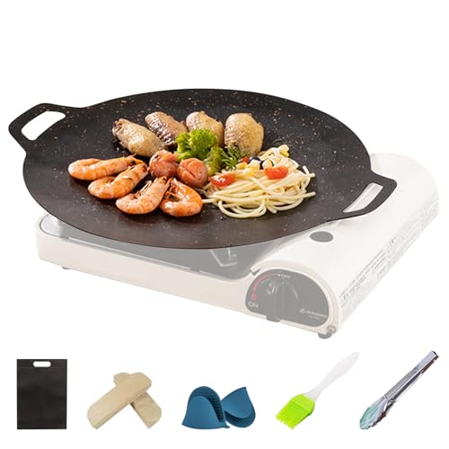 Koreanische Grillpfanne, Runde BBQ Grillplatte, Antihaft Bratpfanne mit Griff für Induktion, Gasherd, Herdplatte, Gusseisenpfanne Grill Pfanne mit Henkeln für Camping Im Freien Garten (34 cm) von GDWD