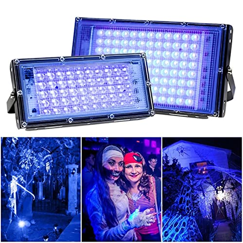 LED Schwarzlicht Strahler, 50W/100W UV Strahler Flutlicht Partylicht mit Stecker und Schalter, IP65 Wasserdicht Schwarzlichtlampe für Bar Halloween Aquarium Konzert Party Band Leistung (100W) von GDWD