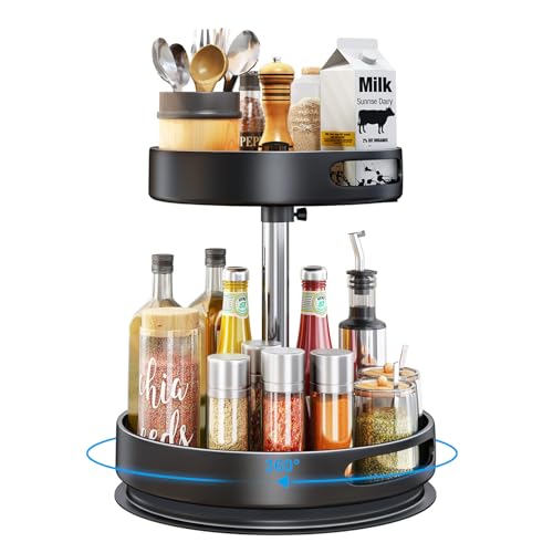 Lazy Susan Organizer, 2/3 Etagen 360° Drehbares Gewürzregal, Kohlenstoffstahl Drehteller Gewürzhalter Höhenverstellbar Stehend Regal für Küche Tisch Arbeitsplatte Schrank Speisekammer (2 Etagen) von GDWD