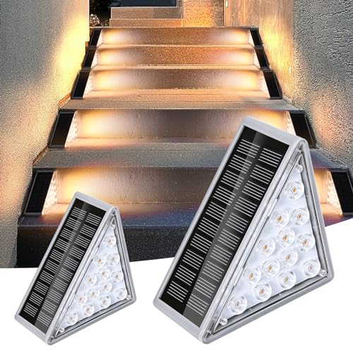 Solarlampen für Außen, Treppenlicht, 13 LEDs Solarleuchten Solar Treppe Lampe, IP68 Wasserdichte Gartenlampen, LED Treppen Beleuchtung für Stufen, Garten, Terrasse, Patio (2 Stück Warmes Licht) von GDWD