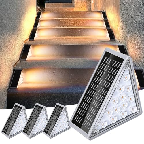 Solarlampen für Außen, Treppenlicht, 13 LEDs Solarleuchten Solar Treppe Lampe, IP68 Wasserdichte Gartenlampen, LED Treppen Beleuchtung für Stufen, Garten, Terrasse, Patio (4 Stück Warmes Licht) von GDWD