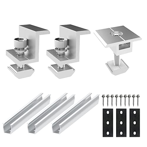 Solarmodul Halterung Kit, Alu Befestigungssystem Trapezblech PV Befestigungsschiene, 3x 200MM Schiene+2x Endklemme+1x Mittelklemme 35MM Befestigungs-Set für Blechdach Flachdach Solarpanel Dachmontage von GDWD