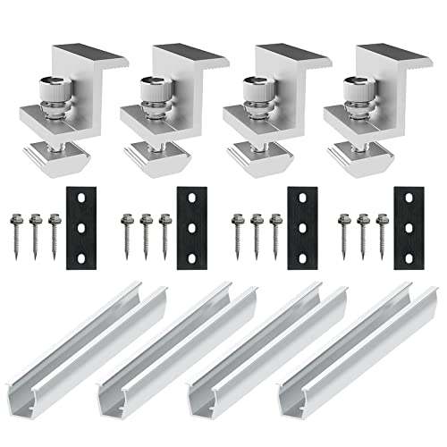 Solarmodul Halterung Kit, Alu Befestigungssystem Trapezblech PV Befestigungsschiene, 4x Schiene+4x Endklemme Solarenergie Photovoltaik-Halterung Schienenset Für Solar Panel, für Blechdach Flachdach von GDWD