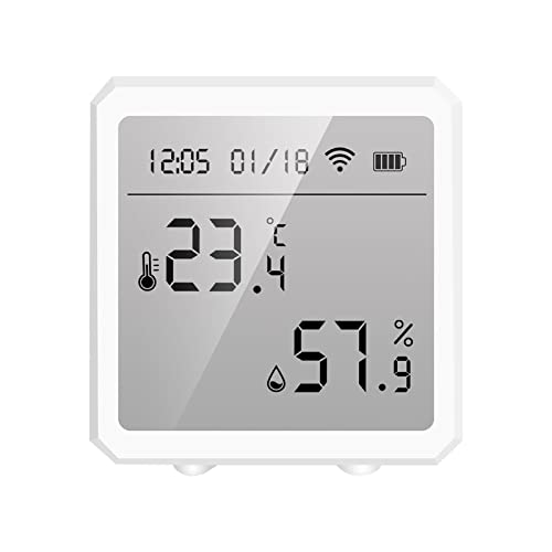 WiFi Thermometer Hygrometer, Wireless Temperatur Feuchtigkeit, LCD Großer Bildschirm Thermo-Hygrometer, Digitales Temperatur Feuchtigkeitssensor Kompatibel mit Alexa Google Smart Life APP (Weiß) von GDWD