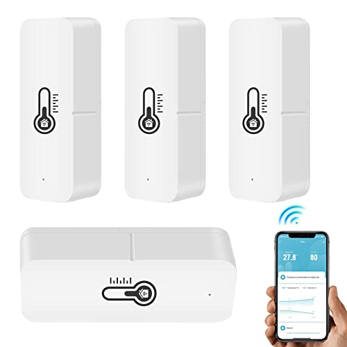 WiFi Thermometer Hygrometer Sensor, Wlan Temperatursensor Innen, Kabelloser Temperatur Feuchtigkeitssensor, Tuya App Monitor Benachrichtigung und Datenspeicherung für Zuhause, Gewächshaus (4) von GDWD