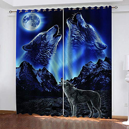 GDYRBY 3D Digitaldruck Moonlight Animal Wolf Muster Vorhang, Verdunkelungsvorhang Ösenschal Wärmeisolierung Vorhänge Fensterdekoration Für Wohnzimmer Schlafzimmer Kinderzimmer 300X280cm(HxB) von GDYRBY