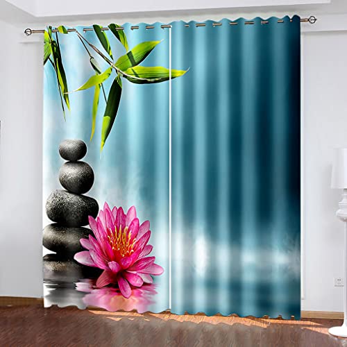 Gardinen Wohnzimmer Modern Mit Ösen 3D Rote Blumen Kieselsteine Zen Vorhang Blickdicht Verdunkelung Verdunklungsvorhänge 2Er Set H 210 X B 220 cm Thermovorhang Hitzeschutz Schlafzimmer Kinderzimmer von GDYRBY