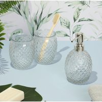 G Decor 3 Stück Florence Diamond Klarglas Badezimmer Set Seifenspender G Decor 3 Stück Florence Diamond Klarglas Badezimmer Set Seifenspender von GDecorLtd