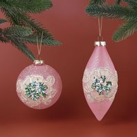 G Decor Blush Bloom Princess Große Handbestickte Glaskugeln Baby Pink Sparkle Baumschmuck in Rund & Drop von GDecorLtd