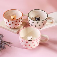 G Decor Handgefertigte & Handbemalte Peekaboo Cats Polka Dot Becher Sammlung Keramik Tee Und Kaffeetassen Mit 3D Kitty Innen von GDecorLtd