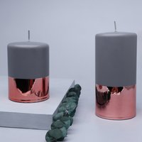 G Decor Raphael Zweifarbig Grau Rose Gold Metallic Stumpenkerze von GDecorLtd