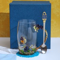 G Decor Royal Blau Handgefertigte Rose Geschenk Set Glas Becher Mit Löffel & Untersetzer in Eleganter Box G Decor Royal Blau Handgefertigte Rose Geschenk Set Glas Becher Mit Löffel & Untersetzer in Eleganter Box von GDecorLtd