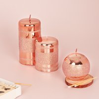 G Decor Spiegelglas Effekt Clarae Limited Edition Handgefertigte Roségold Stripe Glitter Pillar & Ball Kerzen von GDecorLtd