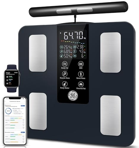 GE Körperfettwaage Smart Waage Personen: Digitale Waage mit Körperfett und Muskelmasse 8-Elektroden Körperfettwaage mit Handsensoren BMI Körpergewicht Muskelmasse Analysegerät,180 kg/400 lbs von GE