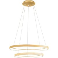Krizia - Dimmbare 88W Doppel-LED-Pendelleuchte - 6300lm, 3000K warmes Licht, gebürstete Goldringe, Opaldiffusor, IP20, d. 60+80 cm Krizia - Dimmbare 88W Doppel-LED-Pendelleuchte - 6300lm, 3000K warmes Licht, gebürstete Goldringe, Opaldiffusor, IP20, d. 60+80 cm von GEA LUCE