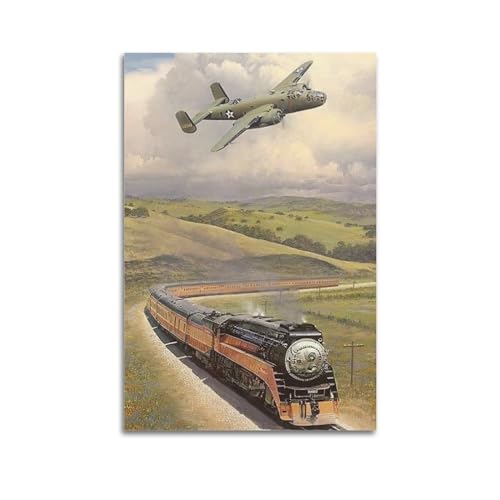 GEAD Leinwandbild, Motiv: Zug und Dampfzüge und Flugzeuge, dekoratives Gemälde, 40 x 60 cm von GEAD