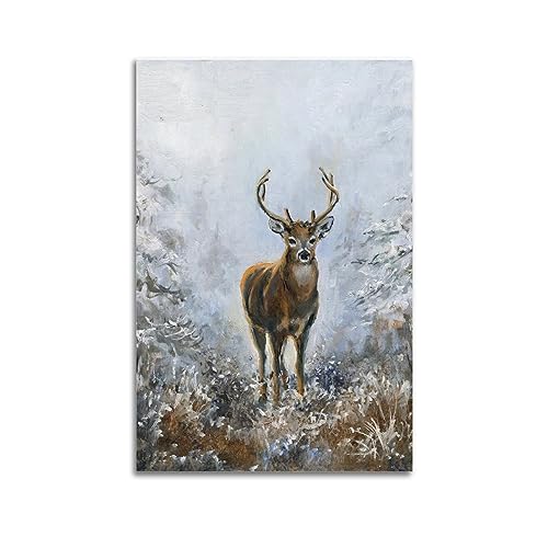 GEAD Tier-Kunstwerk, Poster, Hirsch im Schnee, dekoratives Gemälde, Leinwand-Kunstbild, 40 x 60 cm von GEAD