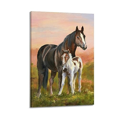 GEAD Tier-Kunstwerk Poster Stute und Colt Horse Dekorative Malerei Leinwand Kunst Bild 30 x 45 cm von GEAD