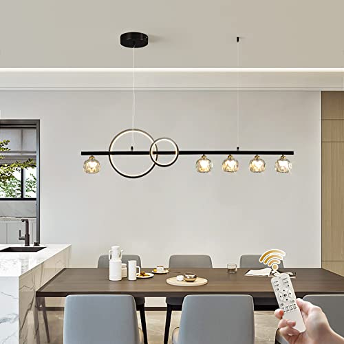 GEADI Dimmbare LED Kronleuchter Esszimmer 40W Schwarz Galvanplatte LED Moderne Kronleuchter 5 Lichter Lineare Pendelleuchte mit Kristall Lampenschirm für Küche Insel Esszimmer Wohnzimmer GEADI Dimmbare LED Kronleuchter Esszimmer 40W Schwarz Galvanplatte LED Moderne Kronleuchter 5 Lichter Lineare Pendelleuchte mit Kristall Lampenschirm für Küche Insel Esszimmer Wohnzimmer von GEADI
