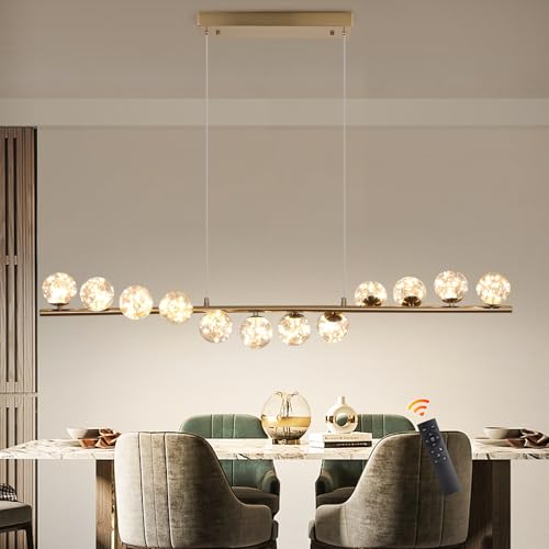 GEADI Gold Kronleuchter 120CM Modern Globe Pendelleuchte Esstisch mit 12 Glaskugel Lampenschirme Einstellbare Hängeleuchte 50W Led Hängelampen für Esszimmer, Wohnzimmer, Küchen, Lounge von GEADI