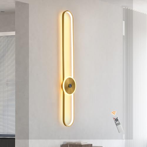GEADI Modern Wandleuchte Gold 115cm, 16W LED Wand Lampe Dimmbar, Lang Wandleuchten mit Fernbedienung für Schlafzimmer, Wohnzimmer, Flur von GEADI